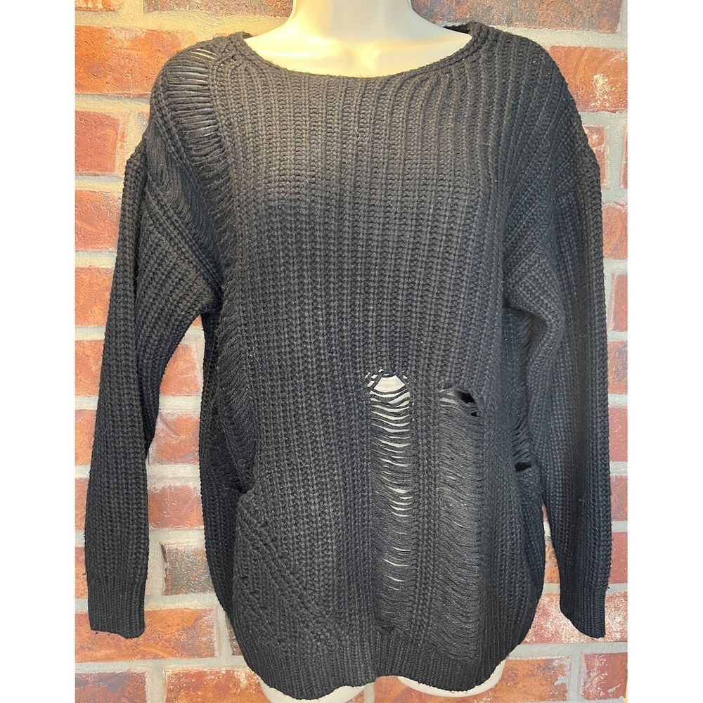 One Grey Day Distressed Black Sweater Cyrus Pullover Size XS